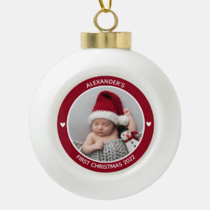Modern Elegant Baby First Christmas Keepsake Ceramic Ball Christmas Ornament