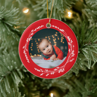 Modern Elegant Baby First Christmas Red Ceramic Tree Decoration