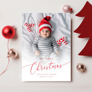 Modern Elegant Baby's First Christmas Photo Holiday Card
