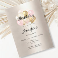 Modern Elegant Balloon Gold Pink Invitation