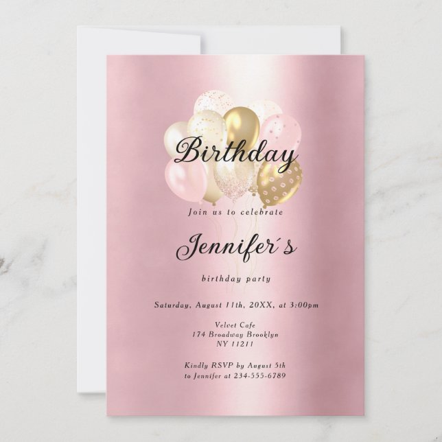 Modern, Elegant Balloon Gold Rose Gold Invitation (Front)