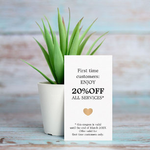 Modern Elegant Beauty Black White First Time Discount Card