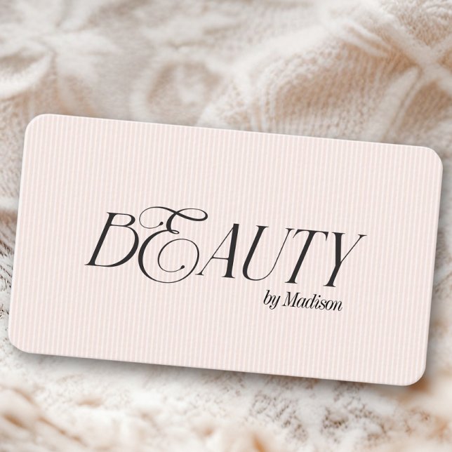 Modern Elegant Beauty Feminine Blush Pink Stripes Business Card (Creator Uploaded)