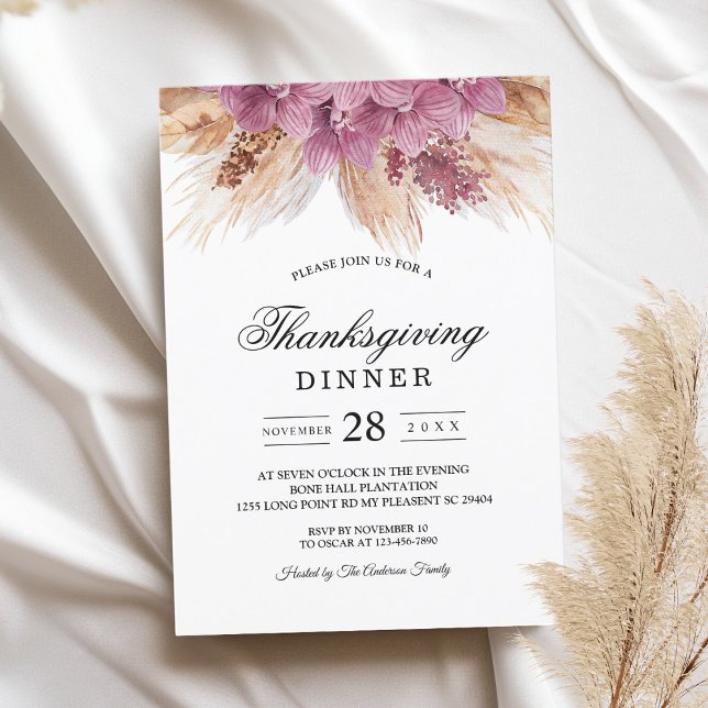 Modern Elegant Beauty Pink Orchid & Pampas & Gold  Invitation (Creator Uploaded)