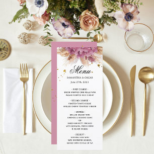 Modern Elegant Beauty Pink Orchid & Pampas & Gold  Menu