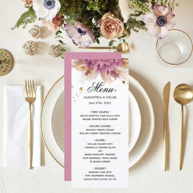 Modern Elegant Beauty Pink Orchid & Pampas & Gold  Menu (Creator Uploaded)