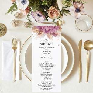 Modern Elegant Beauty Pink Orchid & Pampas & Gold  Menu