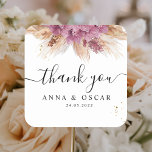 Modern Elegant Beauty Pink Orchid & Pampas & Gold  Square Sticker<br><div class="desc">Modern Elegant Beauty Pink Orchid & Pampas & Gold</div>