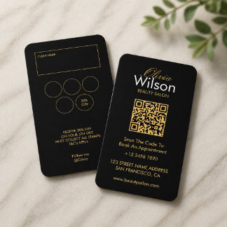Modern Elegant beauty Salon monogrammed QR code Business Card