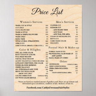 Modern Elegant Beauty Salon Price List Poster