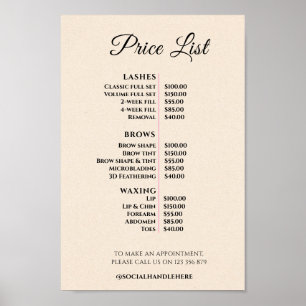 Modern Elegant Beauty Salon Price List Poster