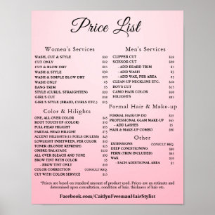 Modern Elegant Beauty Salon Price List Poster