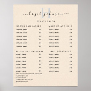 Modern Elegant Beauty Salon Price List Poster