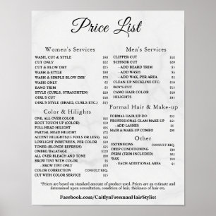 Modern Elegant Beauty Salon Price List Poster
