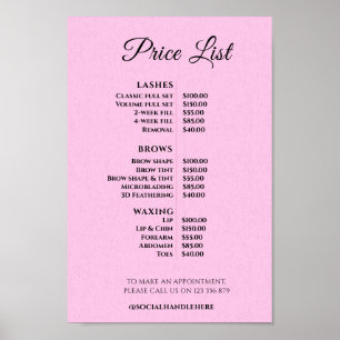 Modern Elegant Beauty Salon Price List Poster