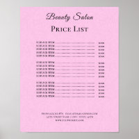Modern Elegant Beauty Salon Price List