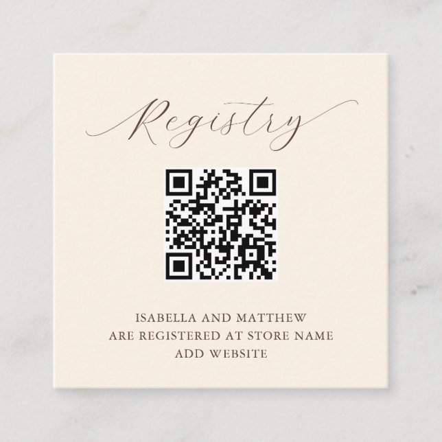 Modern Elegant Beige Add QR Code Registry Enclosure Card (Front)
