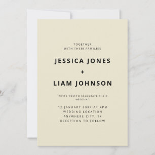 Modern Elegant Beige & Black Minimalist Wedding Invitation