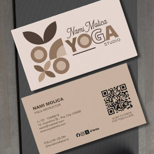 Modern Elegant Beige Brown Aesthetic Yoga Studio Business Card