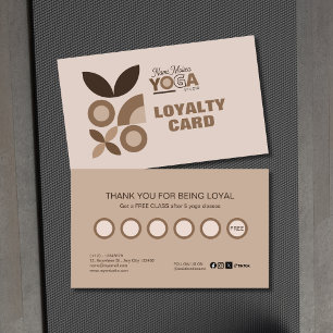 Modern Elegant Beige Brown Aesthetic Yoga Studio  Loyalty Card