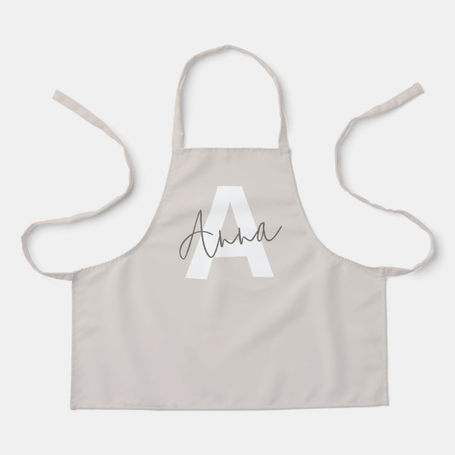 Modern Elegant Beige Monogram Custom Initial  Apron (Front)