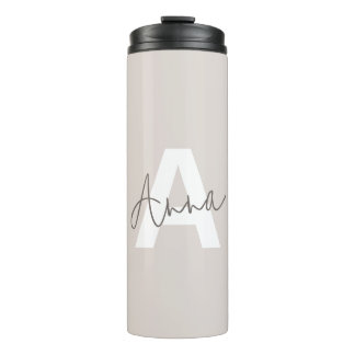 Modern Elegant Beige Monogram Custom Initial Thermal Tumbler