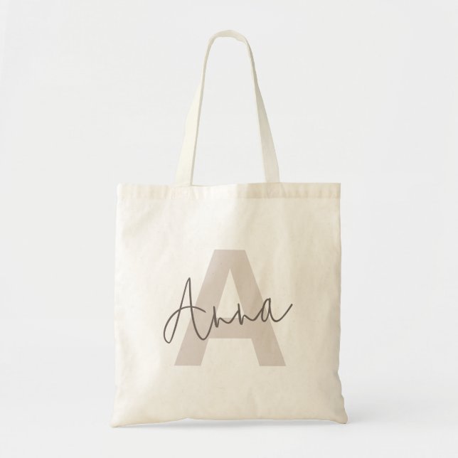 Modern Elegant Beige Monogram Custom Initial  Tote Bag (Front)
