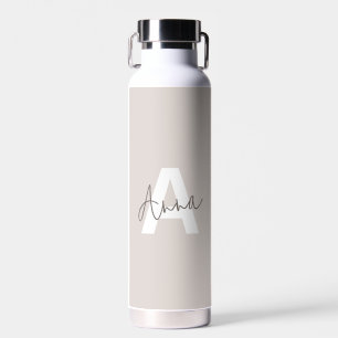 Modern Elegant Beige Monogram Custom Initial  Water Bottle