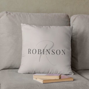 Modern Elegant Beige Monogram Initial Name Cushion