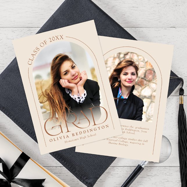 Modern Elegant Beige Neutral 2 Photo Arch Grad Announcement (Creator Uploaded)