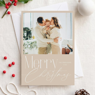 Modern Elegant Beige Photo Christmas Holiday Card
