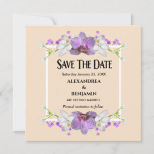 Modern Elegant Beige White Flowers Personalise Save The Date