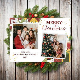 Modern Elegant Berries Christmas Family 2 Photo Holiday Card