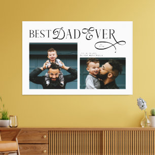 Modern Elegant Best Dad Ever 2 Photos Fathers Day Canvas Print