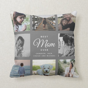 Modern Elegant Best Mum Ever Grey Photo Collage Cushion
