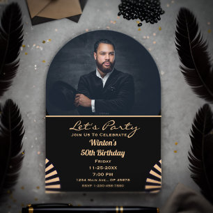 Modern Elegant Birthday Photo Gold And Black Party Acrylic Invitations