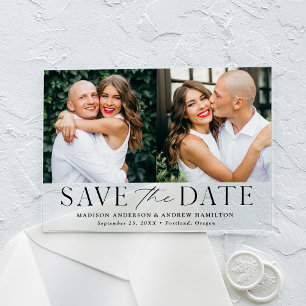 Modern Elegant Black 2 Photo Save the Date Acrylic Invitations