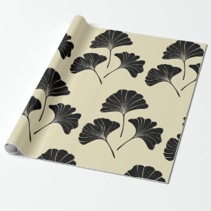 Modern elegant black and beige ginkgo leaves wrapping paper