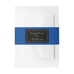 Modern Elegant Black and Blue Gold Script Wedding Invitation Belly Band