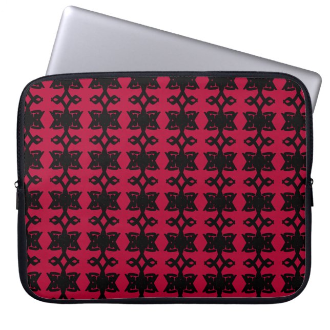 Modern Elegant Black and Burgundy Red Pattern Laptop Sleeve (Front)