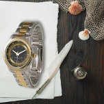Modern Elegant Black and Gold Custom Name Two Tone Watch<br><div class="desc">Modern Elegant Black and Gold Custom Name Two Tone Watch Discover timeless elegance with the Modern Elegant Black and Gold Custom Name Two-Tone Watch, a personalised accessory crafted for those who appreciate luxury and style. Featuring a sleek black face paired with sophisticated gold-tone accents, this watch makes a refined statement....</div>