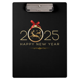 Modern elegant black and gold happy new year 2025 clipboard
