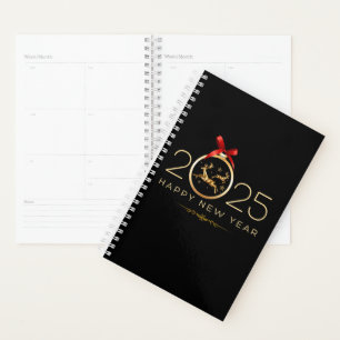 Modern elegant black and gold happy new year 2025 planner