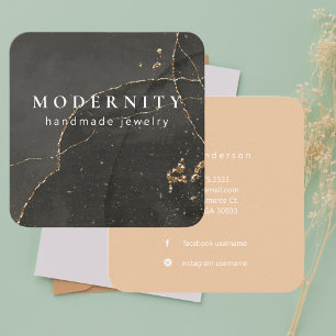 Modern Elegant Black and Gold Jewellery Designer Square Business Card