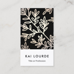 Modern Elegant Black and Gold Leaf Pattern Business Card
