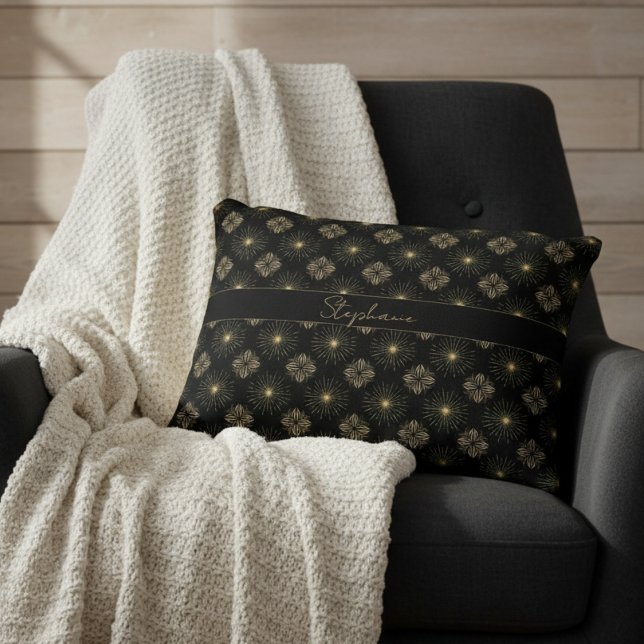 Modern Elegant Black And Gold Monogram Name Decorative Cushion (Creator Uploaded)