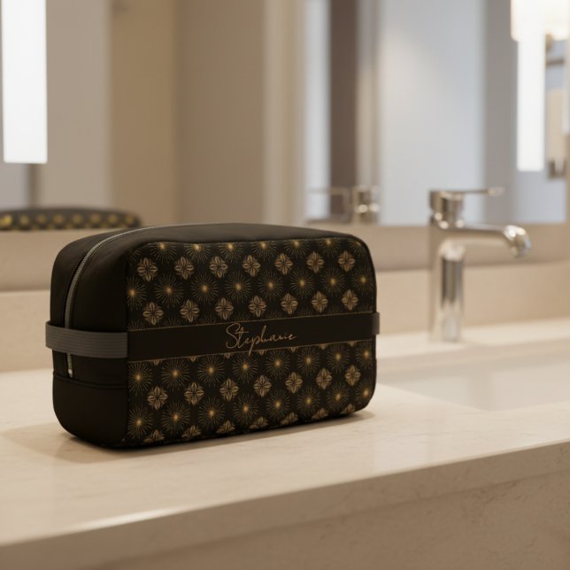 Modern Elegant Black And Gold Monogram Name Dopp Kit (Creator Uploaded)