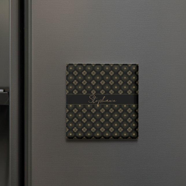 Modern Elegant Black And Gold Monogram Name Magnet (Creator Uploaded)
