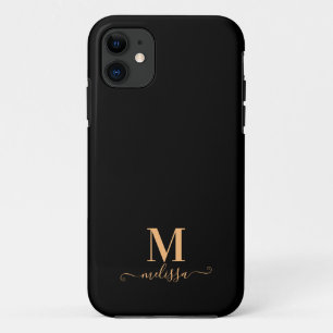 Modern Elegant Black and Gold Monogrammed Case-Mate iPhone Case