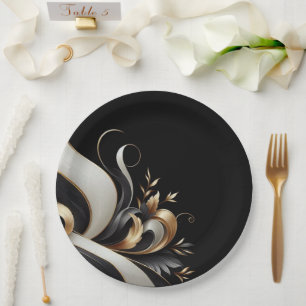 Modern Elegant Black and Gold  Paper Plate